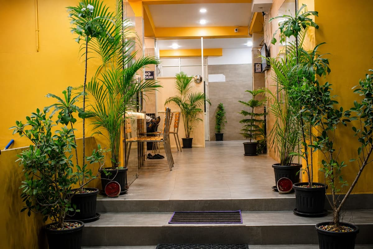 Welcoming reception area at AVS Guest House Puducherry